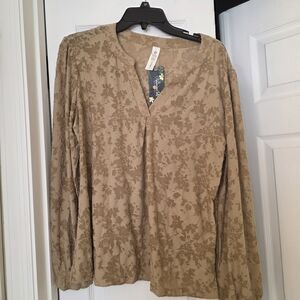 Beige Floral Long Sleeve Blouse